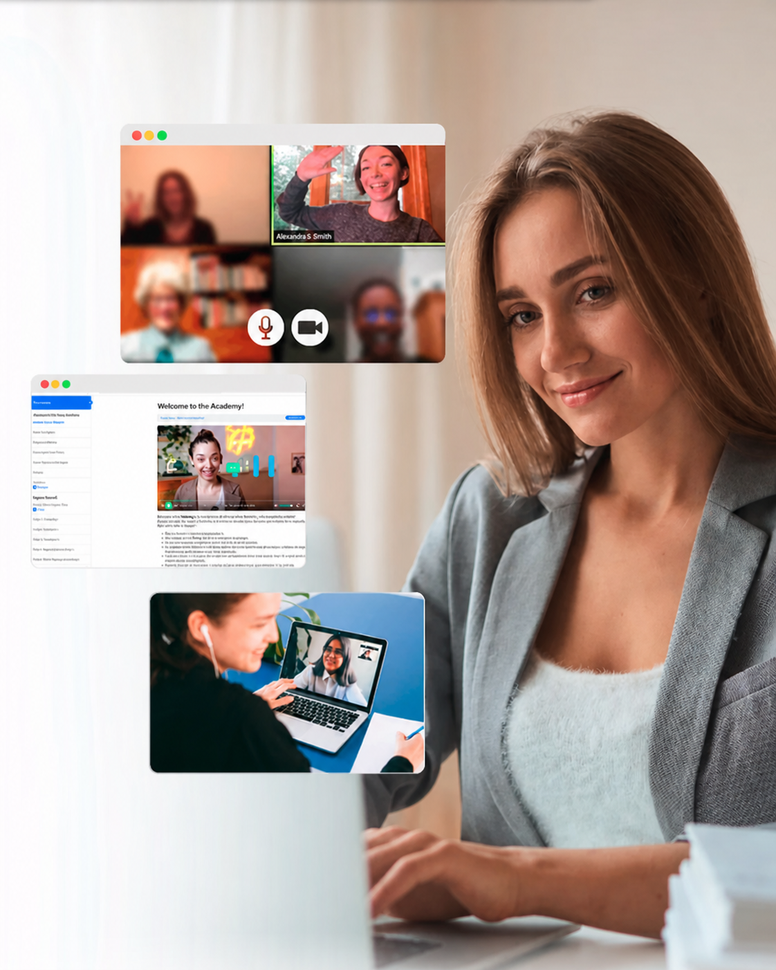 Professionnelle souriante dans un bureau, en pleine session individuelle Peasy